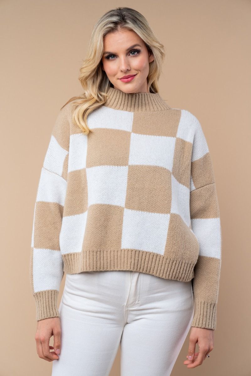 Checkmate Mock Neck Sweater