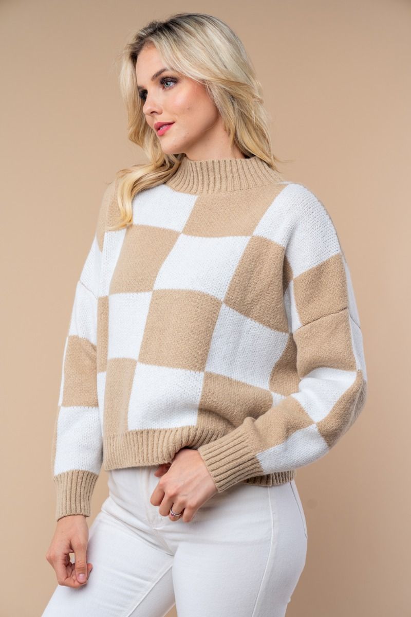 Checkmate Mock Neck Sweater