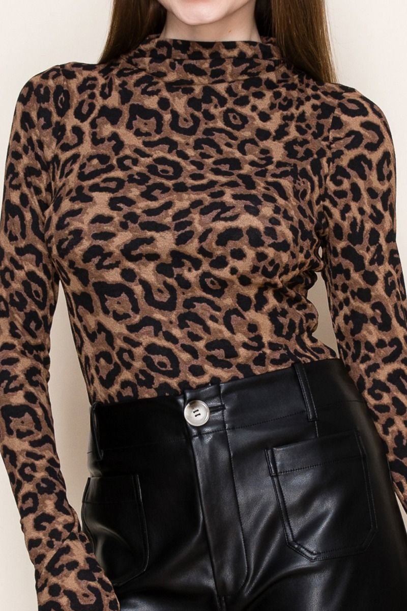 Leopard Chic Mock Neck Bodysuit