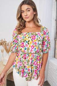 In Full Bloom Square Neck Flowy Top