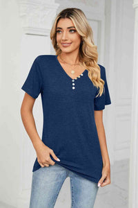 Buttons on a V-Neck Tee