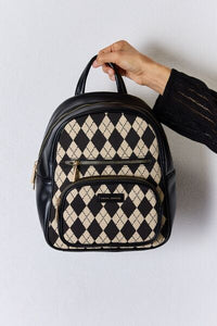 David Jones Argyle Pattern PU Leather Backpack