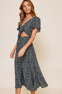 Matilda Navy Floral Cutout Midi Dress