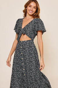 Matilda Navy Floral Cutout Midi Dress