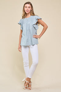 Seafoam Smocked Flutter Sleeve Blouse