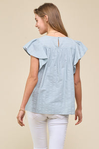 Seafoam Smocked Flutter Sleeve Blouse