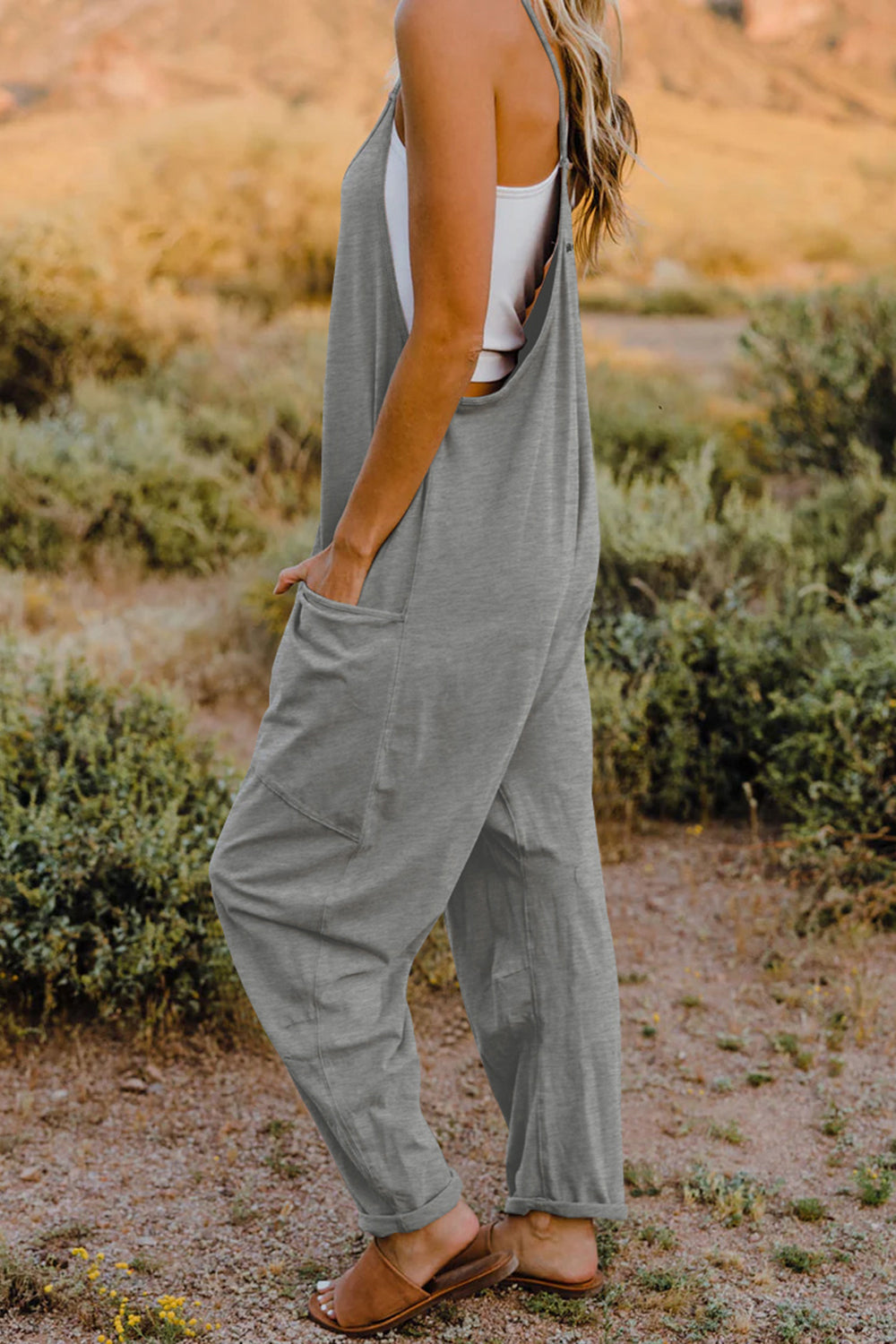 V-Neck Sleeveless Jumpsuit with Pockets