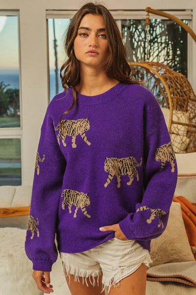 Tiger Pattern Long Sleeve Sweater