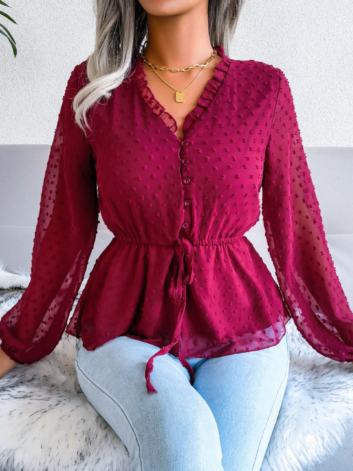 Swiss Dot Peplum Blouse