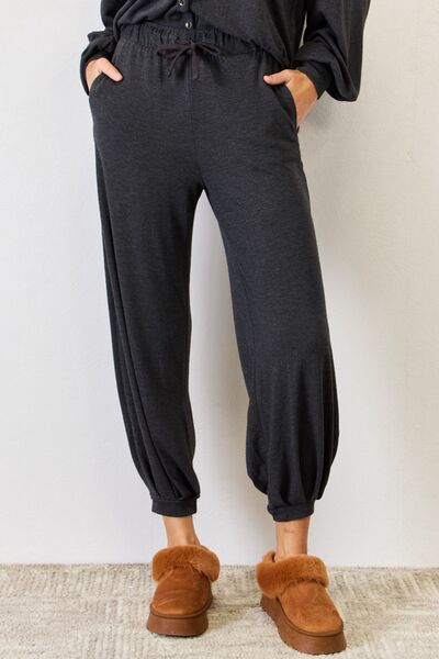 Ultra Soft High Waist Drawstring Lounge Joggers in Charcoal