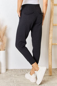 Soft Knit Drawstring Cropped Joggers in Black