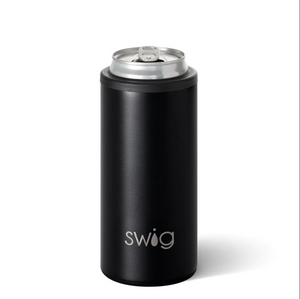 Swig Life™ Black Skinny Can Cooler (12oz)