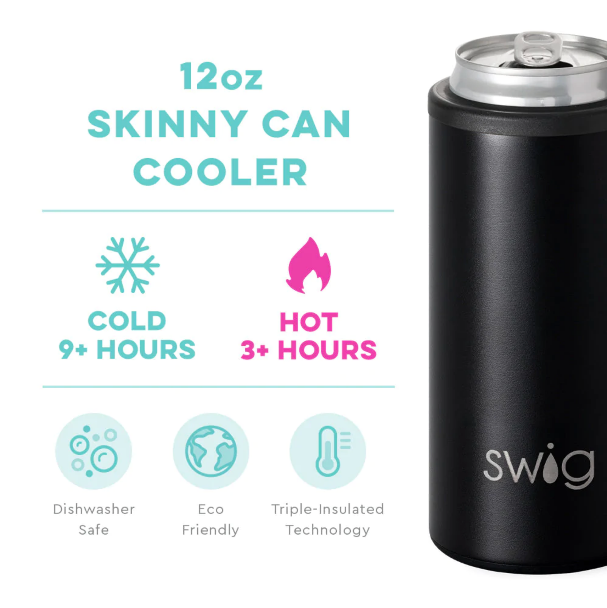 Swig Life™ Black Skinny Can Cooler (12oz)