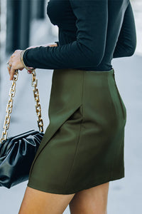 Asymmetrical Faux Leather Mini Skirt in Hunter