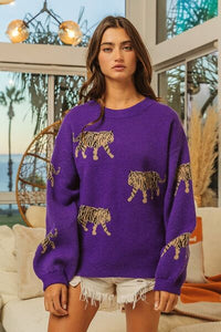 Tiger Pattern Long Sleeve Sweater
