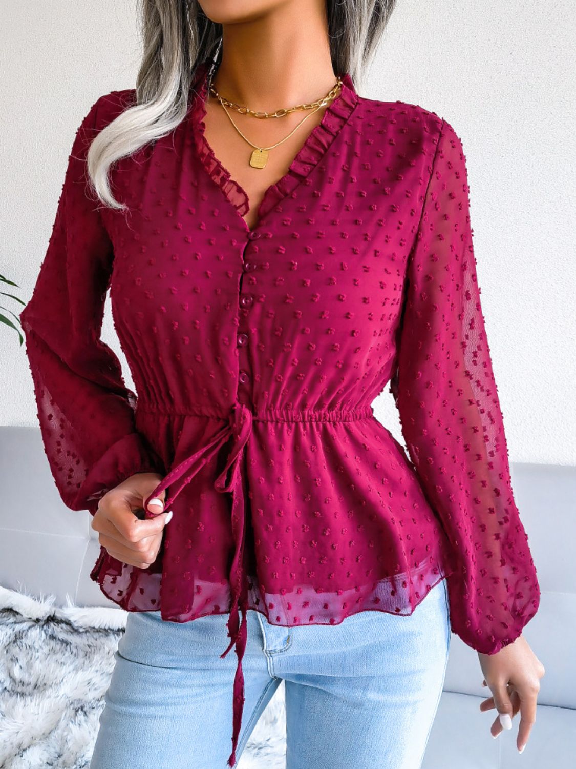 Swiss Dot Peplum Blouse