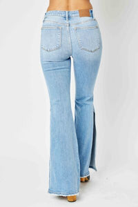 Judy Blue Mid Rise Raw Hem Slit Flare Jeans