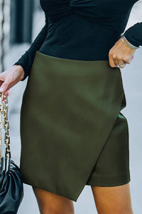 Asymmetrical Faux Leather Mini Skirt in Hunter