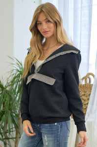 Black Quilted Hooded Pullover