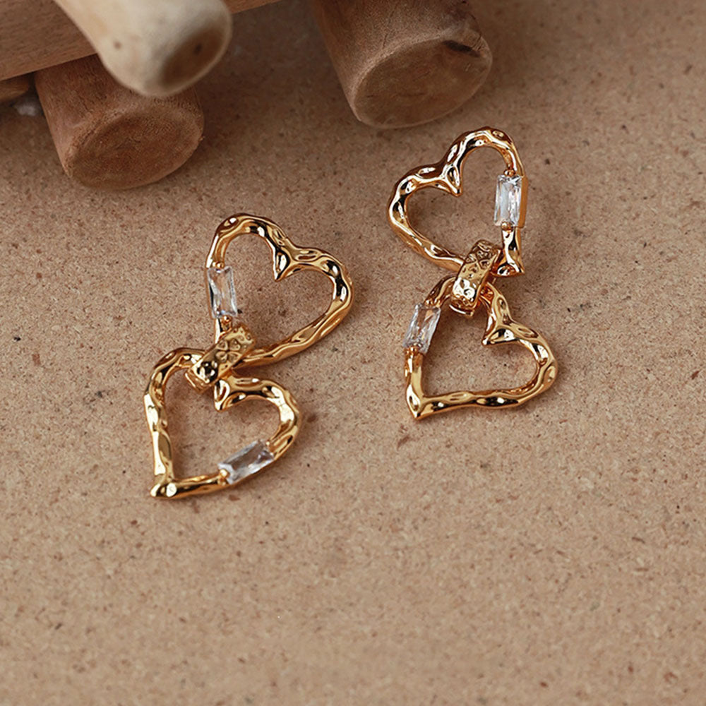Cubic Zirconia Linked Hearts Earrings