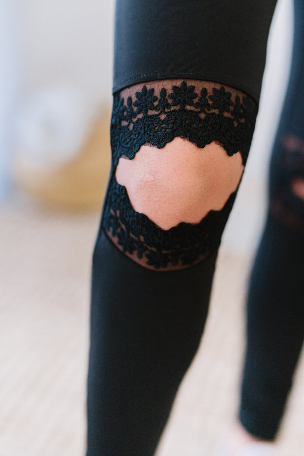 Lace Cut Out Black Leggings