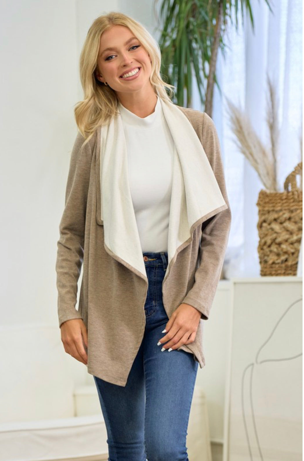 Bare Necessities Taupe Draped Cardigan