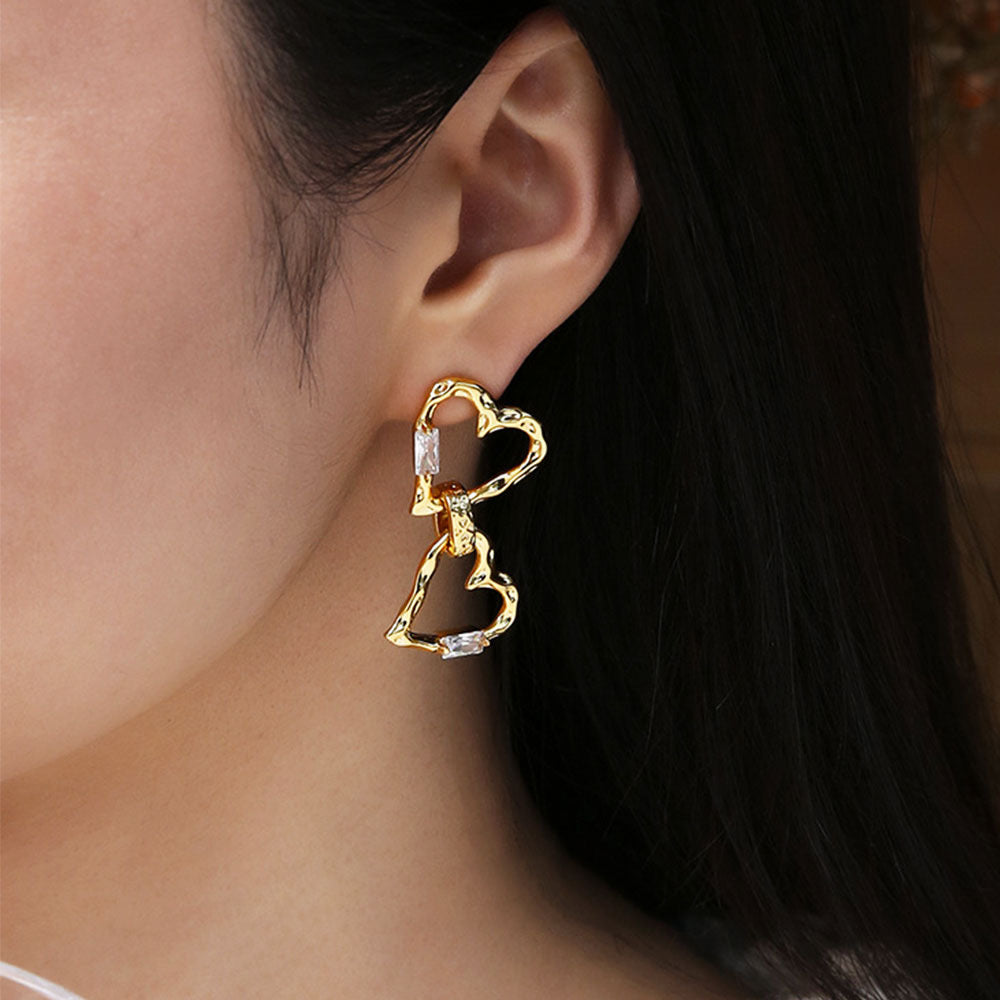 Cubic Zirconia Linked Hearts Earrings