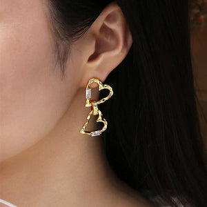 Cubic Zirconia Linked Hearts Earrings