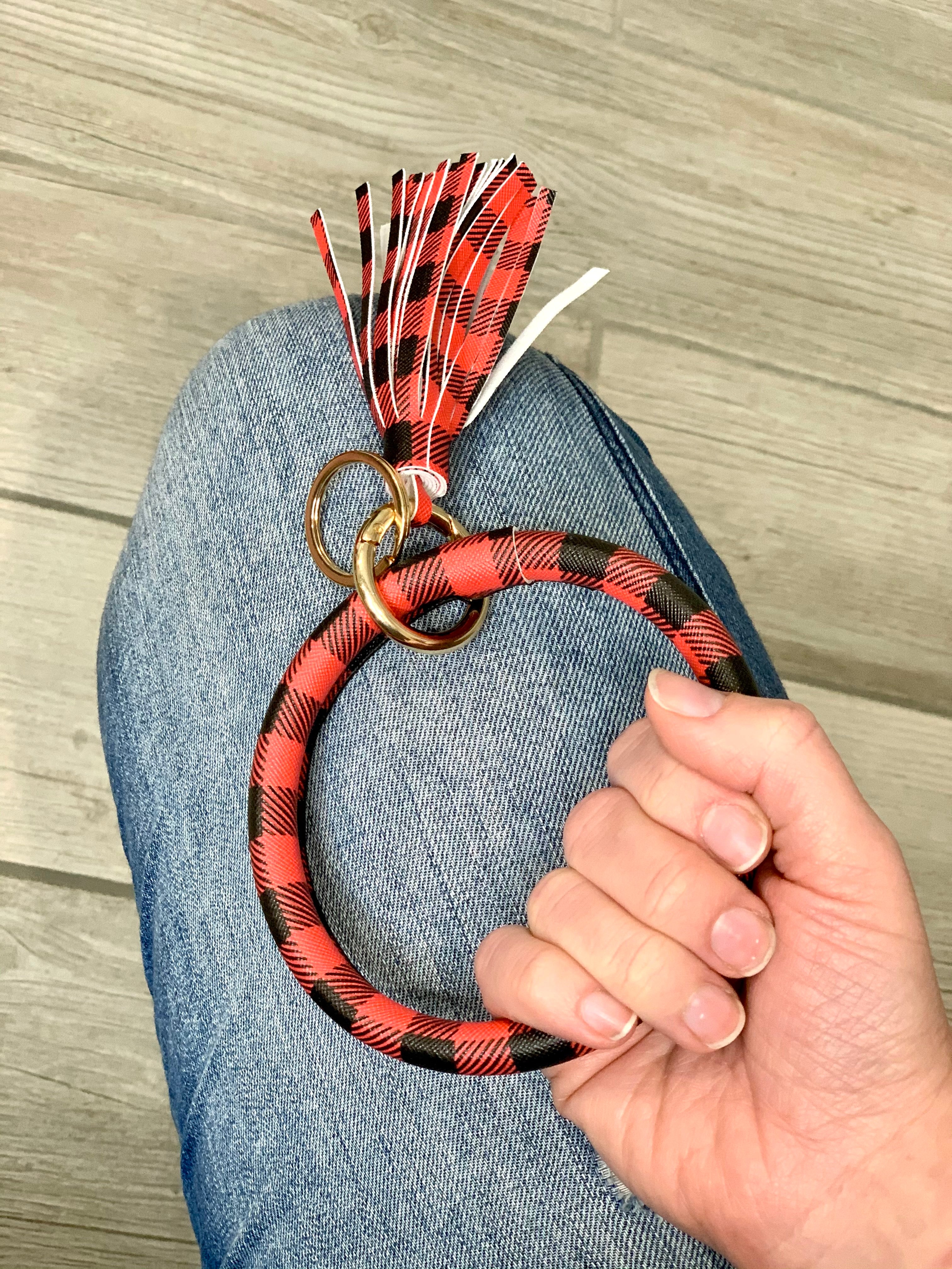 Black Buffalo Check Bangle Key Ring