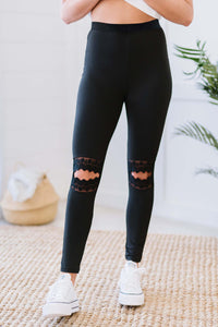 Lace Cut Out Black Leggings