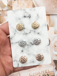 Hammered Round Stud Earring Trio