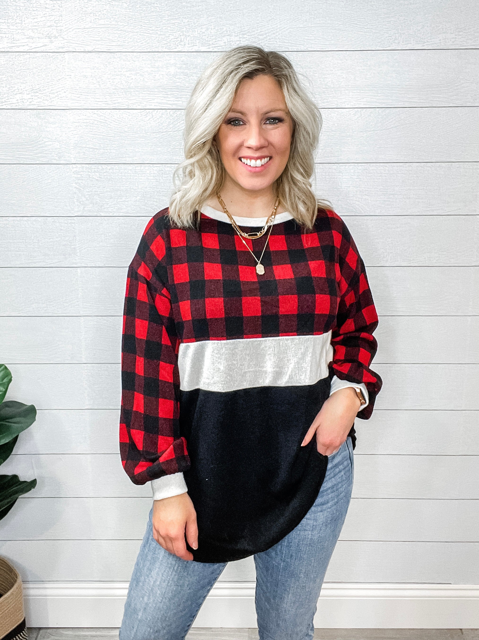 Buffalo Plaid Color Block Top
