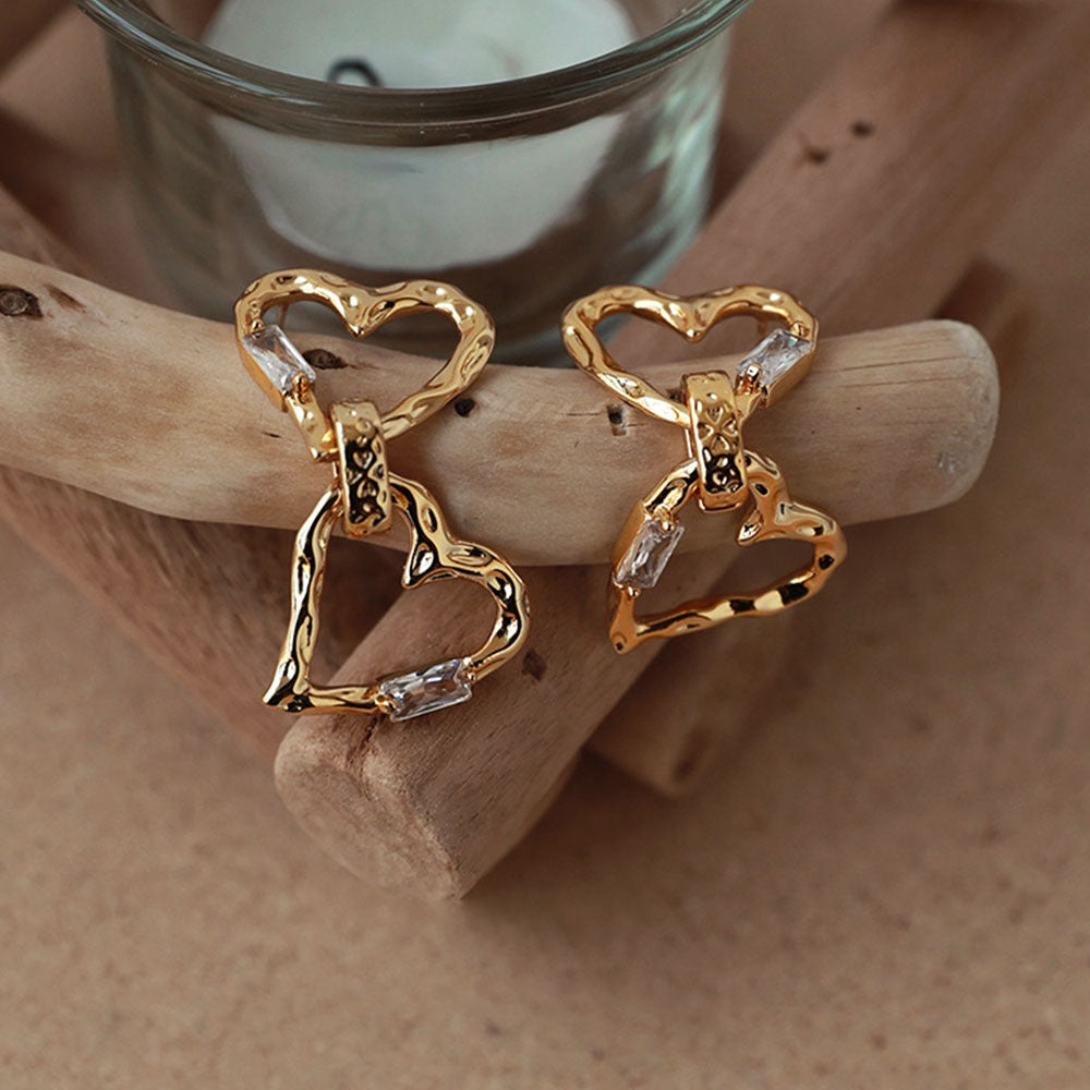 Cubic Zirconia Linked Hearts Earrings