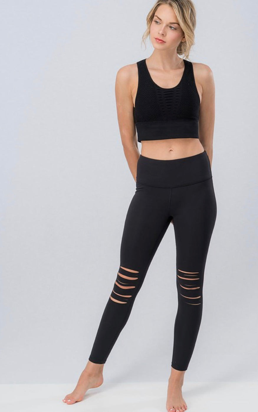 Mono B Black Distressed Yoga Leggings