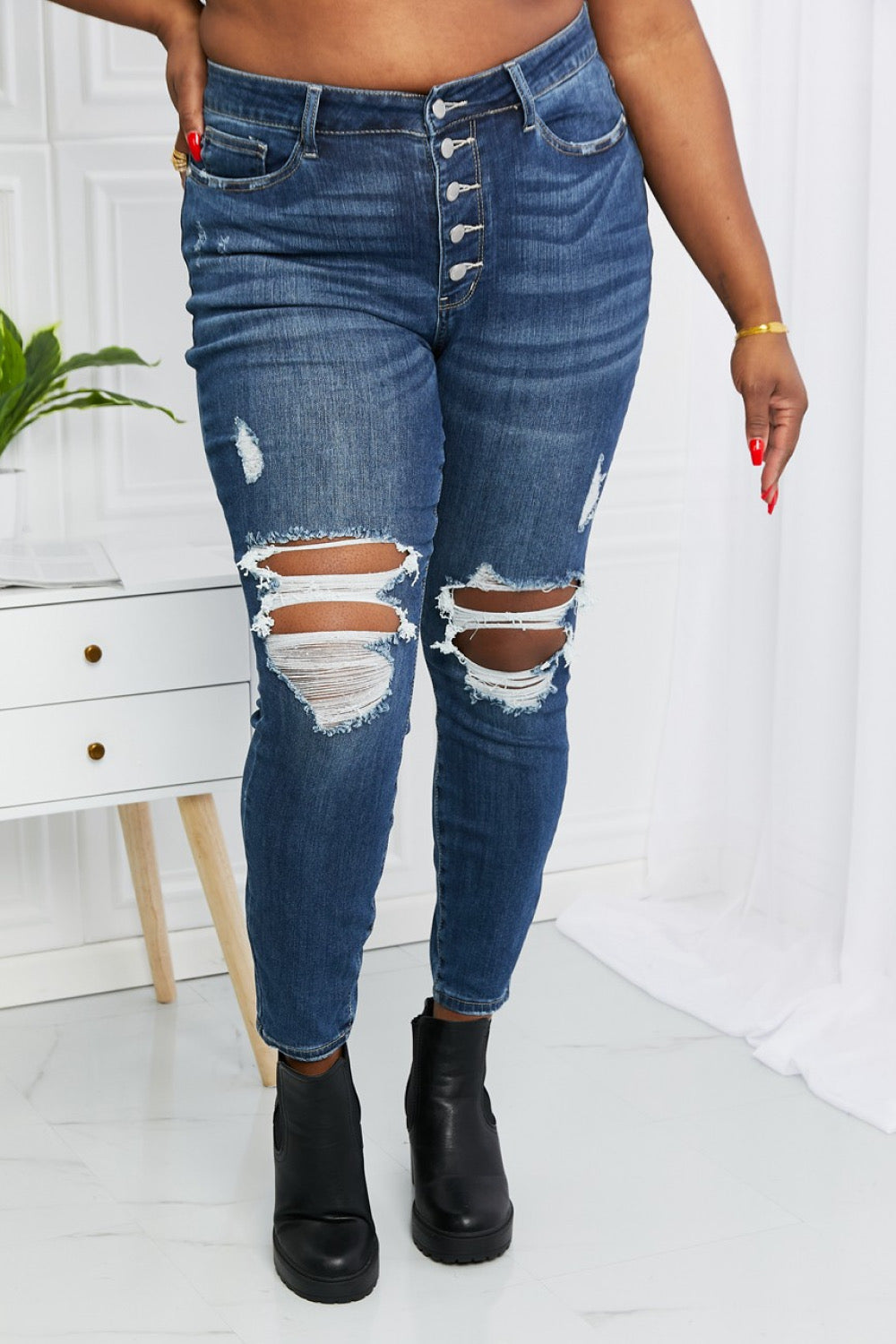 Britney Distressed Button Fly Judy Blue Jeans