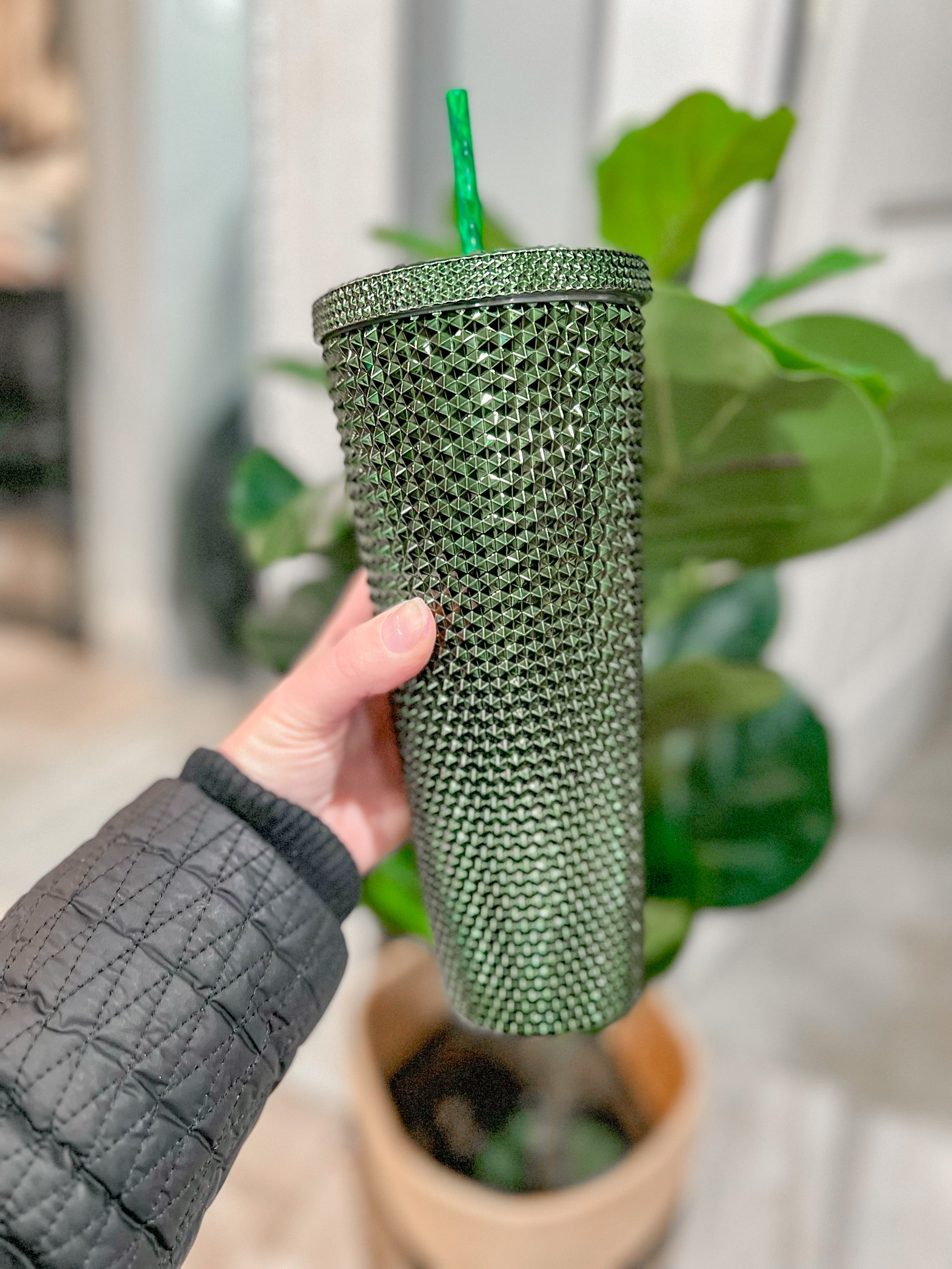 24 oz Green Metallic Studded Tumbler