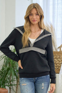 Black Quilted Hooded Pullover