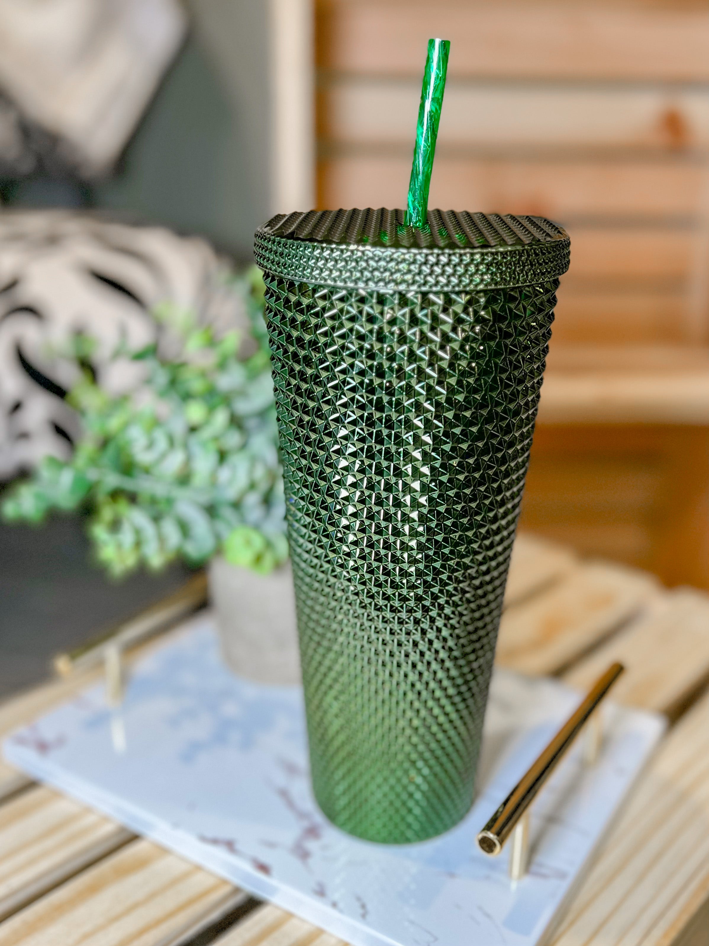 24 oz Green Metallic Studded Tumbler