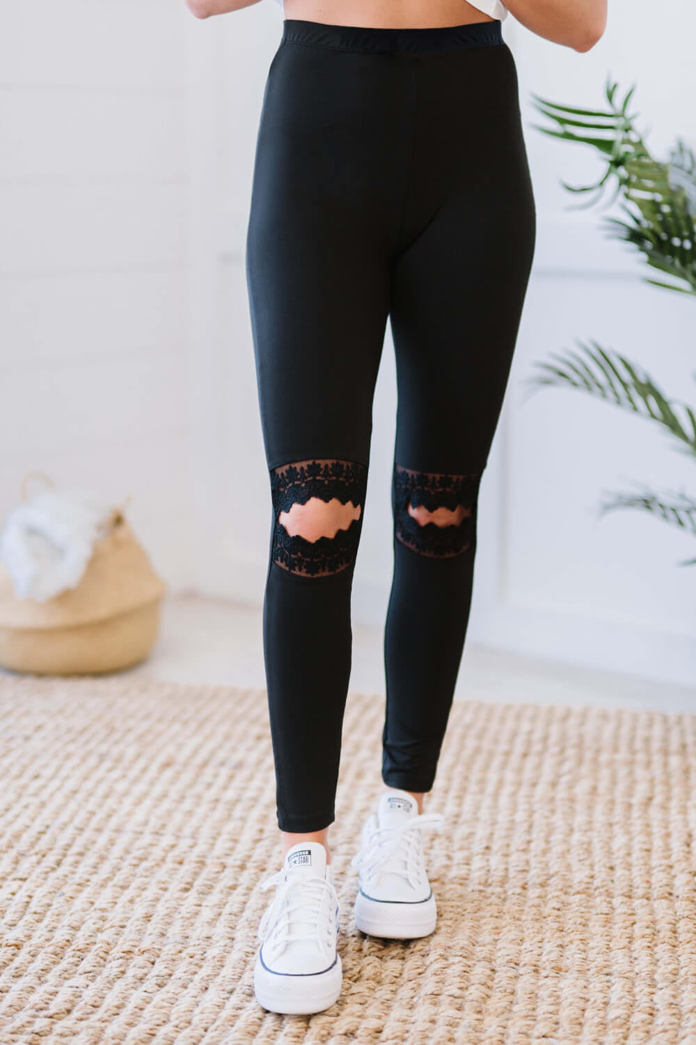 Lace Cut Out Black Leggings