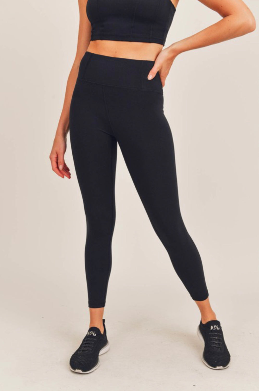 Mono B Black Essential High Waist Semi-Crop Leggings