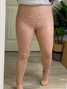 Mono B Rose Gold Shimmer High-Rise Leopard Leggings