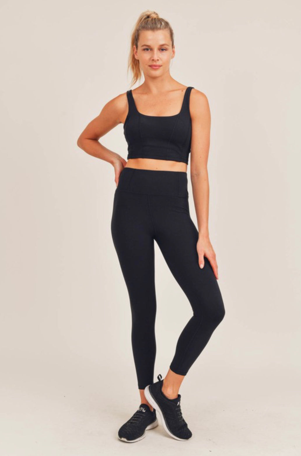 Mono B Black Essential High Waist Semi-Crop Leggings